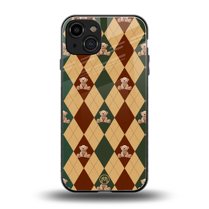 ted checkered pattern back phone cover | glass case for iphone 15