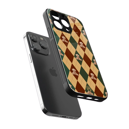 ted checkered pattern back phone cover | glass case for iphone 15 pro