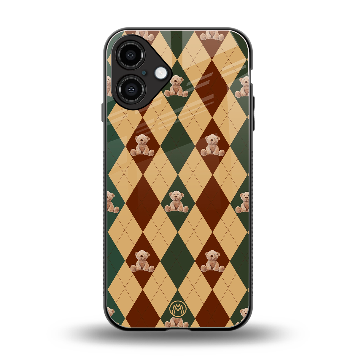 ted checkered pattern back phone cover | glass case for iphone 16 plus