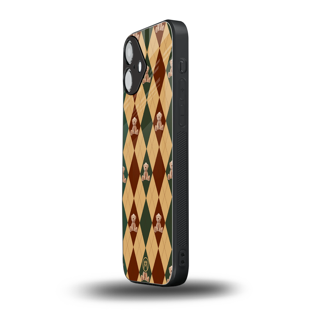 ted checkered pattern back phone cover | glass case for iphone 16 plus