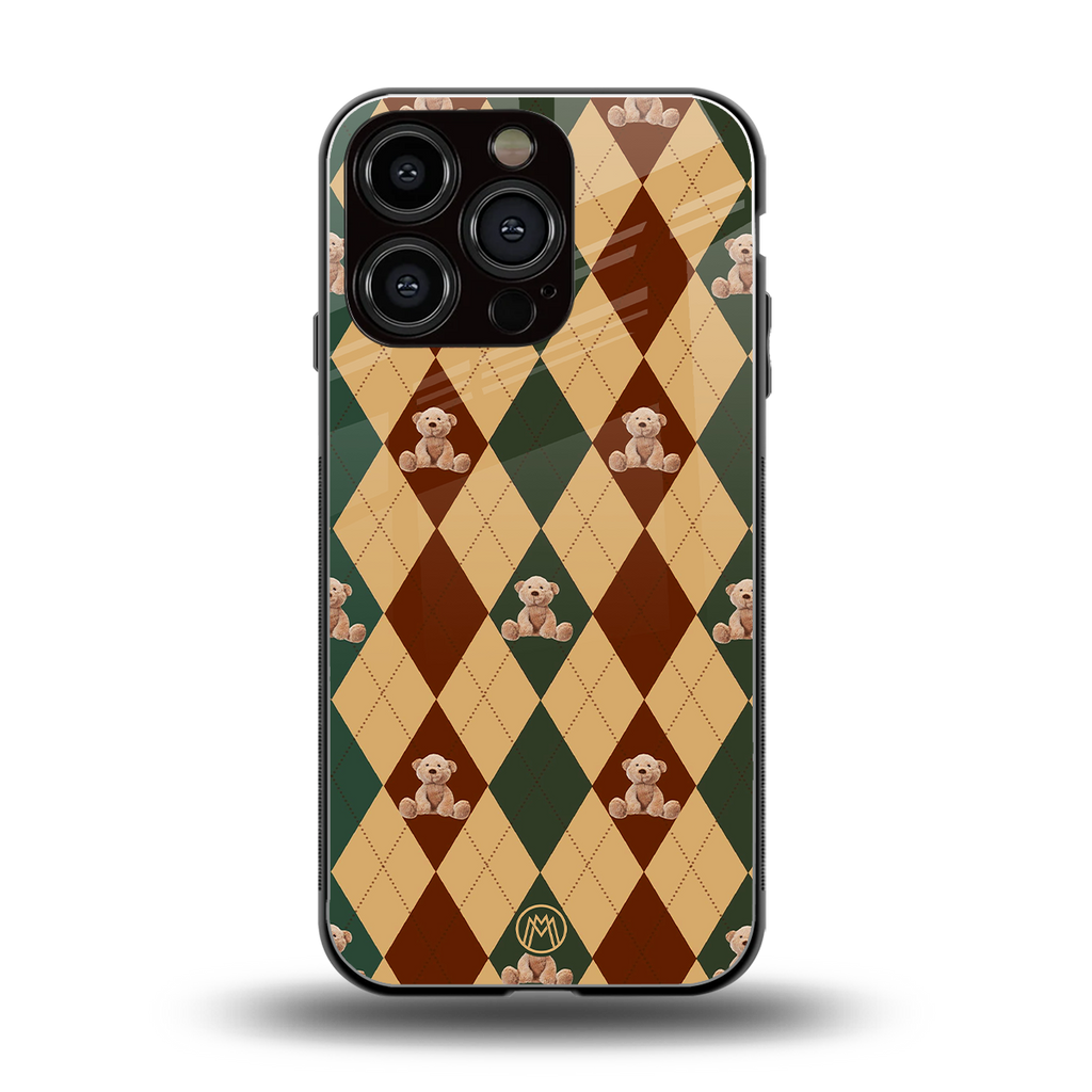 ted checkered pattern back phone cover | glass case for iphone 16 pro