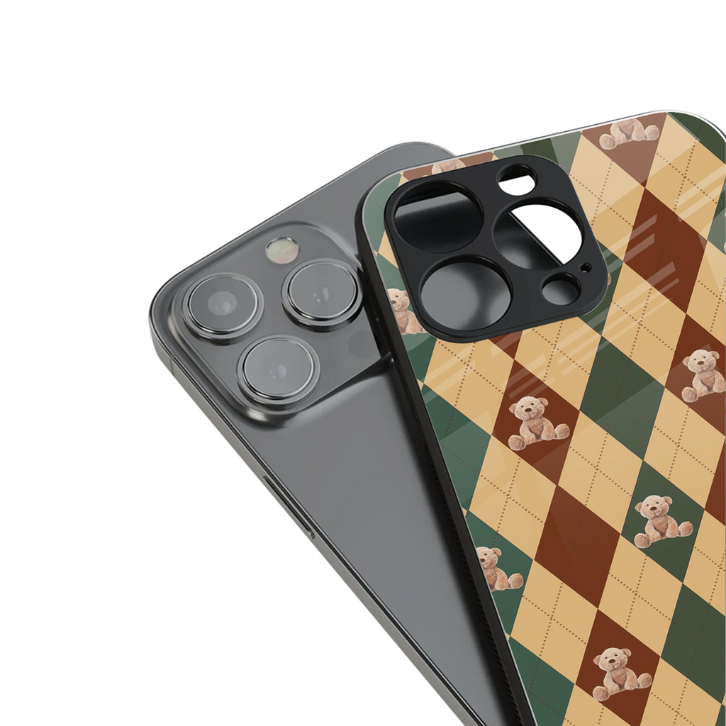 ted checkered pattern back phone cover | glass case for iphone 14 pro max