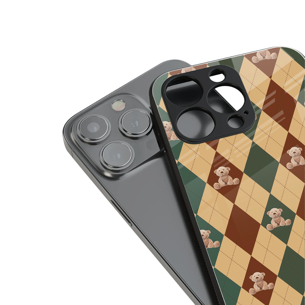 ted checkered pattern back phone cover | glass case for iphone 15 pro