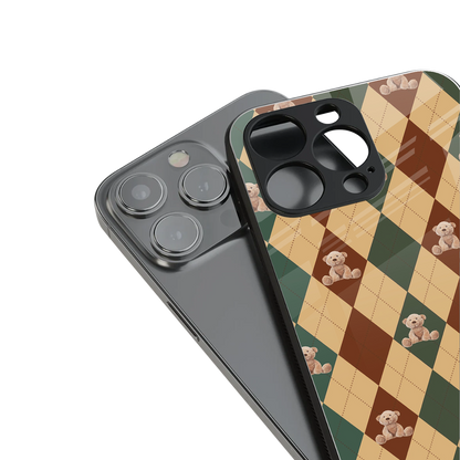 ted checkered pattern back phone cover | glass case for iphone 15 pro