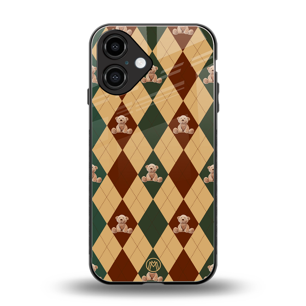 ted checkered pattern back phone cover | glass case for iphone 16