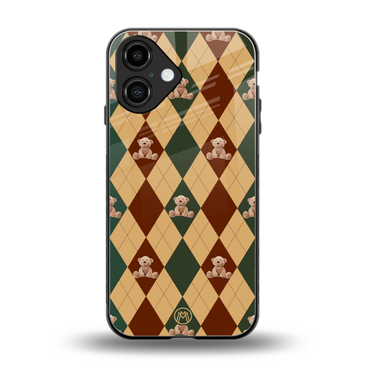 ted checkered pattern back phone cover | glass case for iphone 16