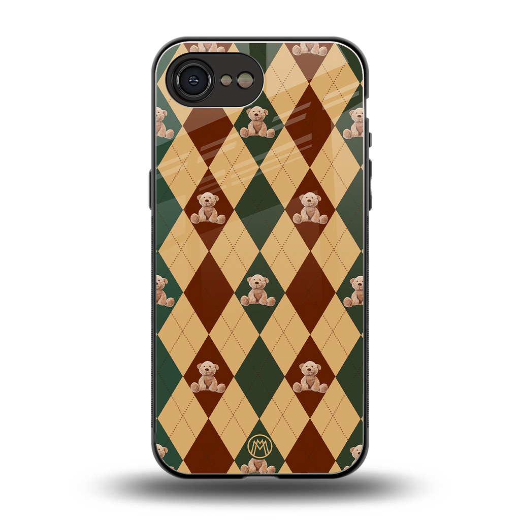 ted checkered pattern back phone cover | glass case for iphone 16e