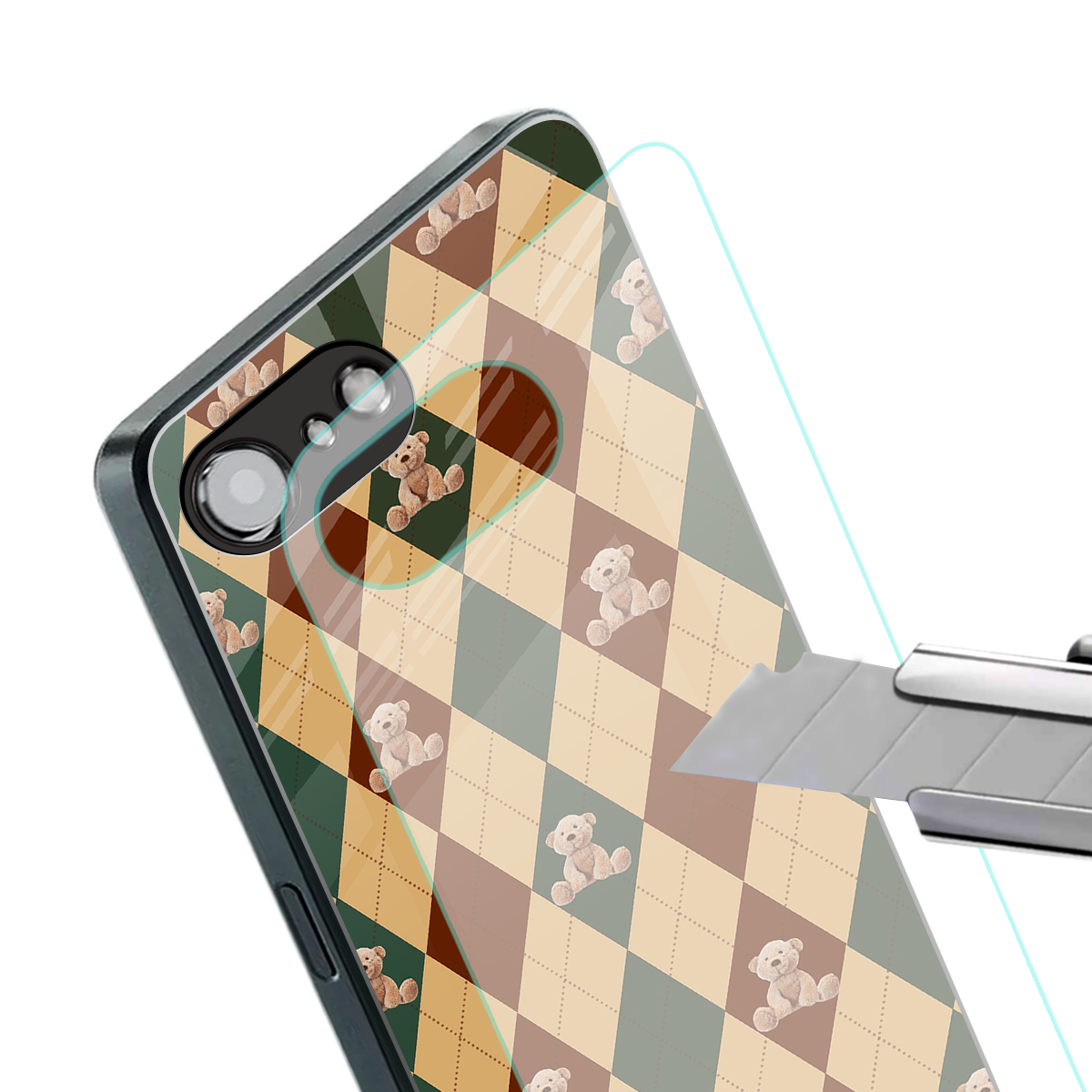 ted checkered pattern back phone cover | glass case for iphone 16e