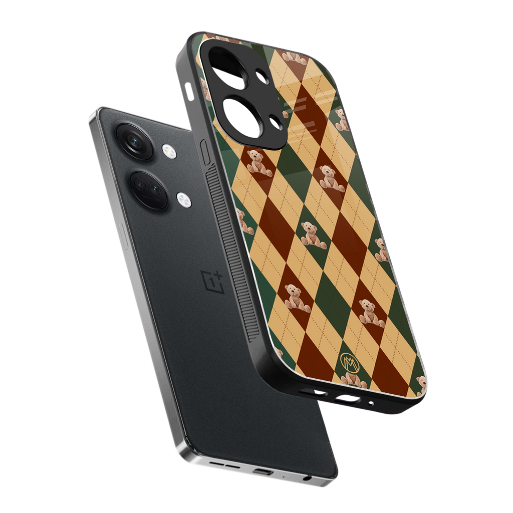 ted checkered pattern back phone cover | glass case for oneplus nord 3
