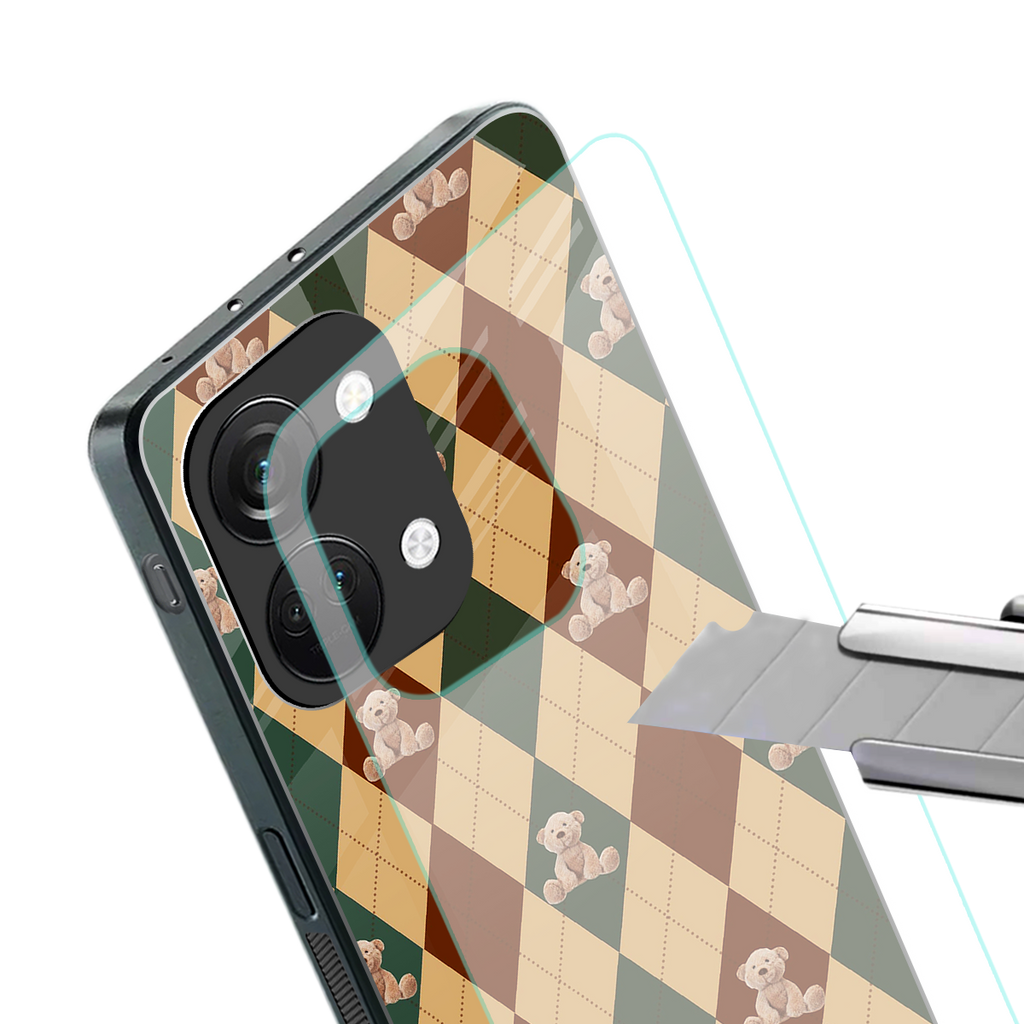 ted checkered pattern back phone cover | glass case for oneplus nord 3