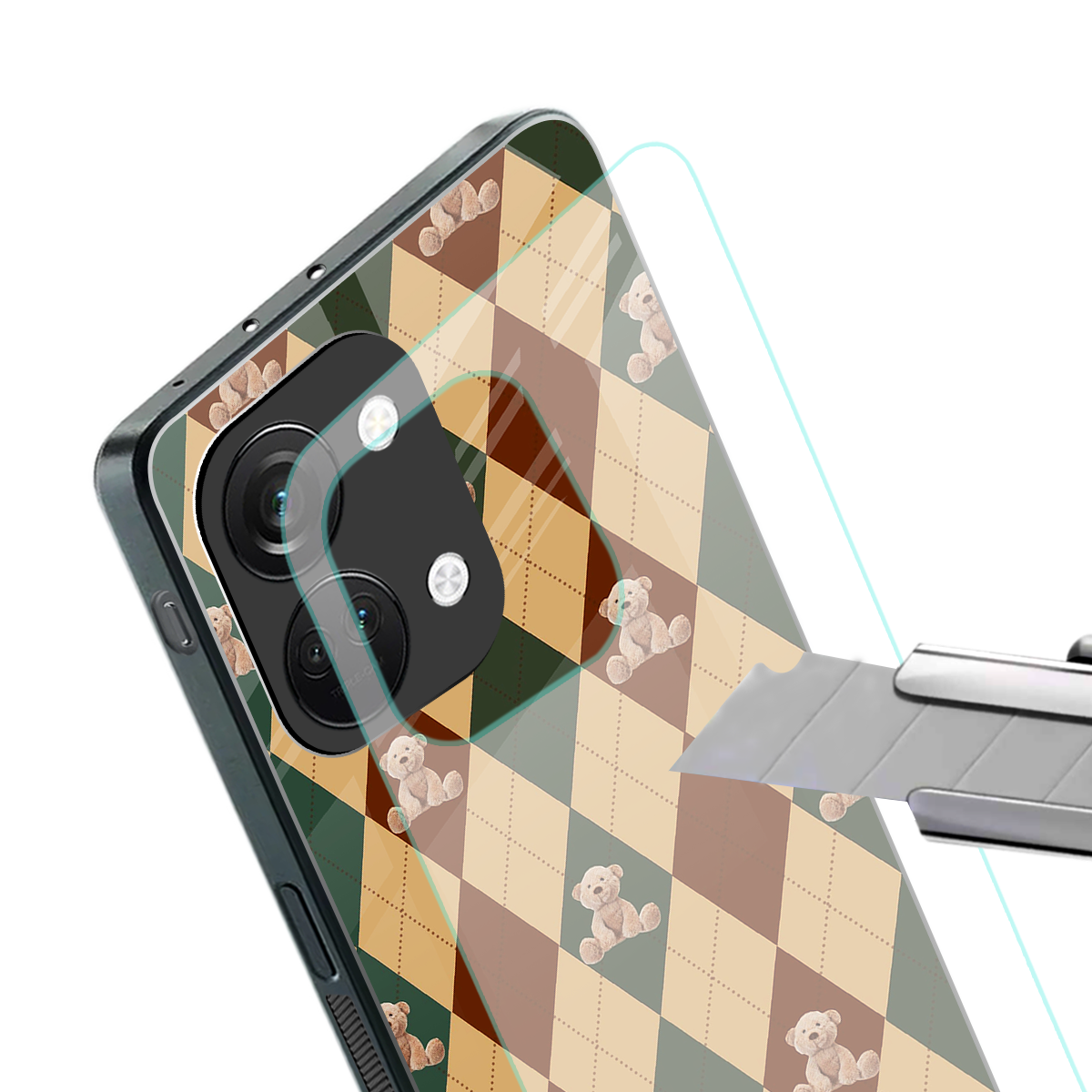 ted checkered pattern back phone cover | glass case for oneplus nord 3