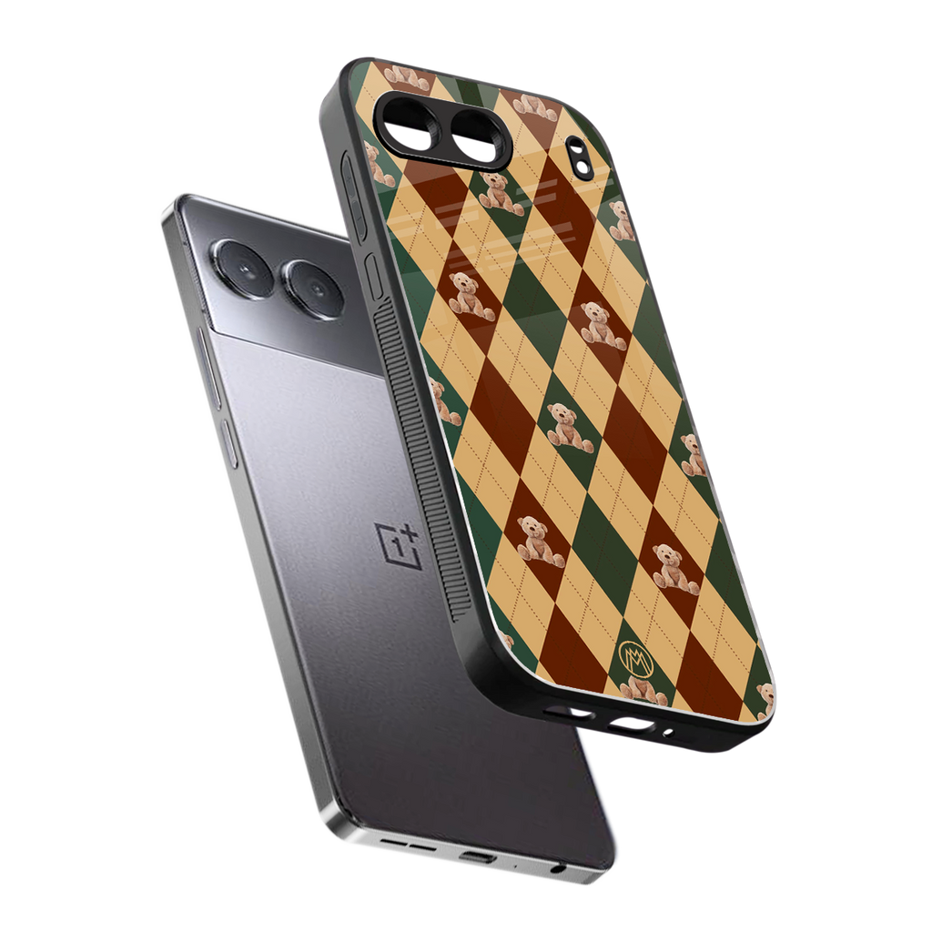 ted checkered pattern back phone cover | glass case for oneplus nord 4