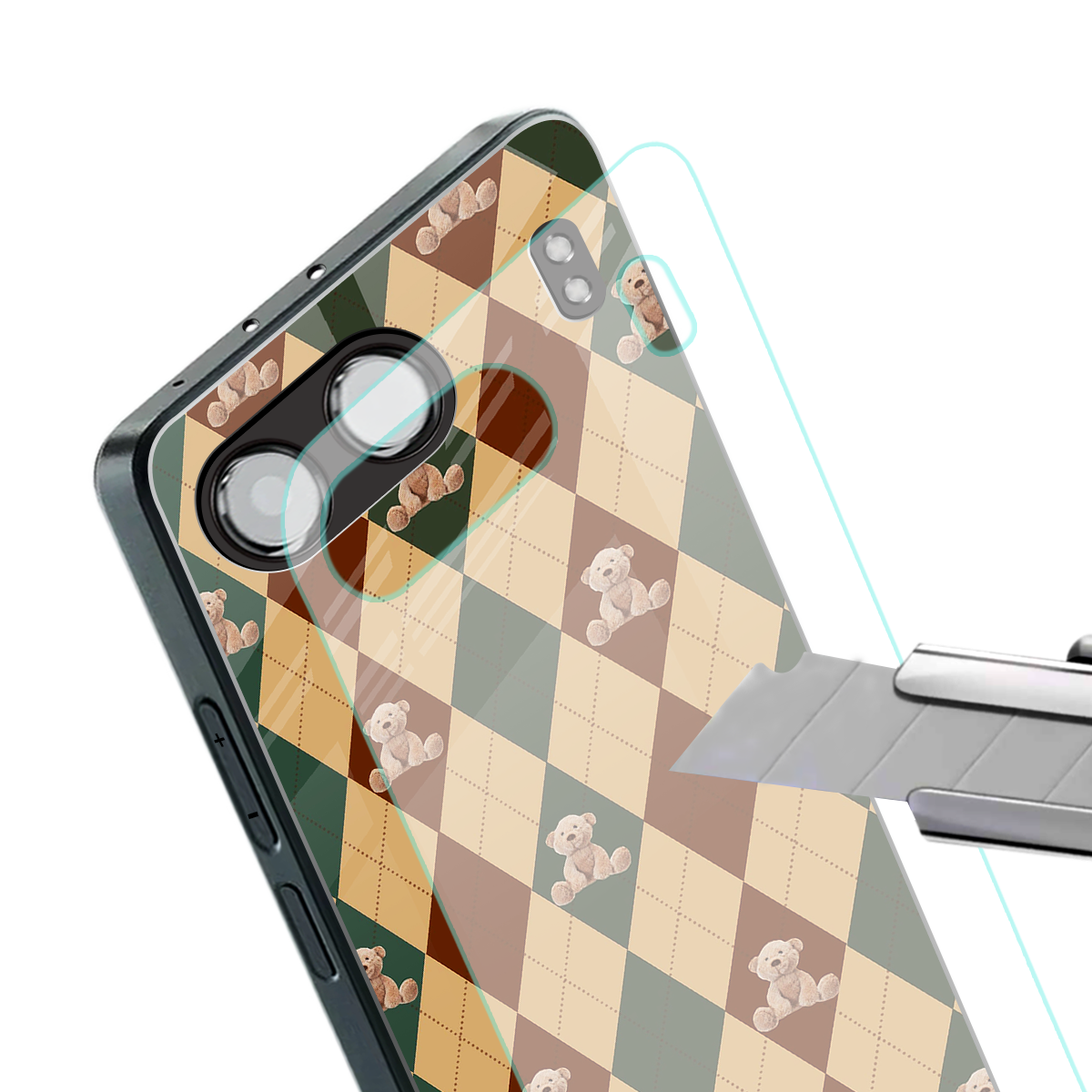 ted checkered pattern back phone cover | glass case for oneplus nord 4