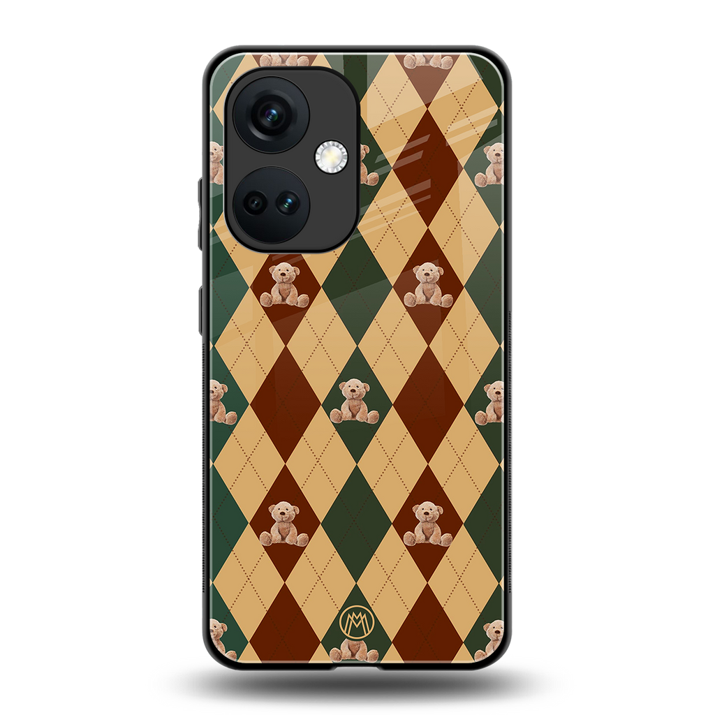 ted checkered pattern back phone cover | glass case for oneplus nord ce 3