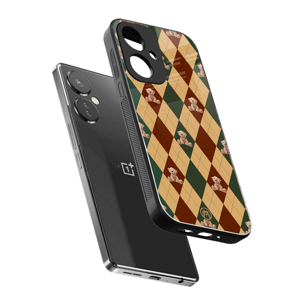 ted checkered pattern back phone cover | glass case for oneplus nord ce 3