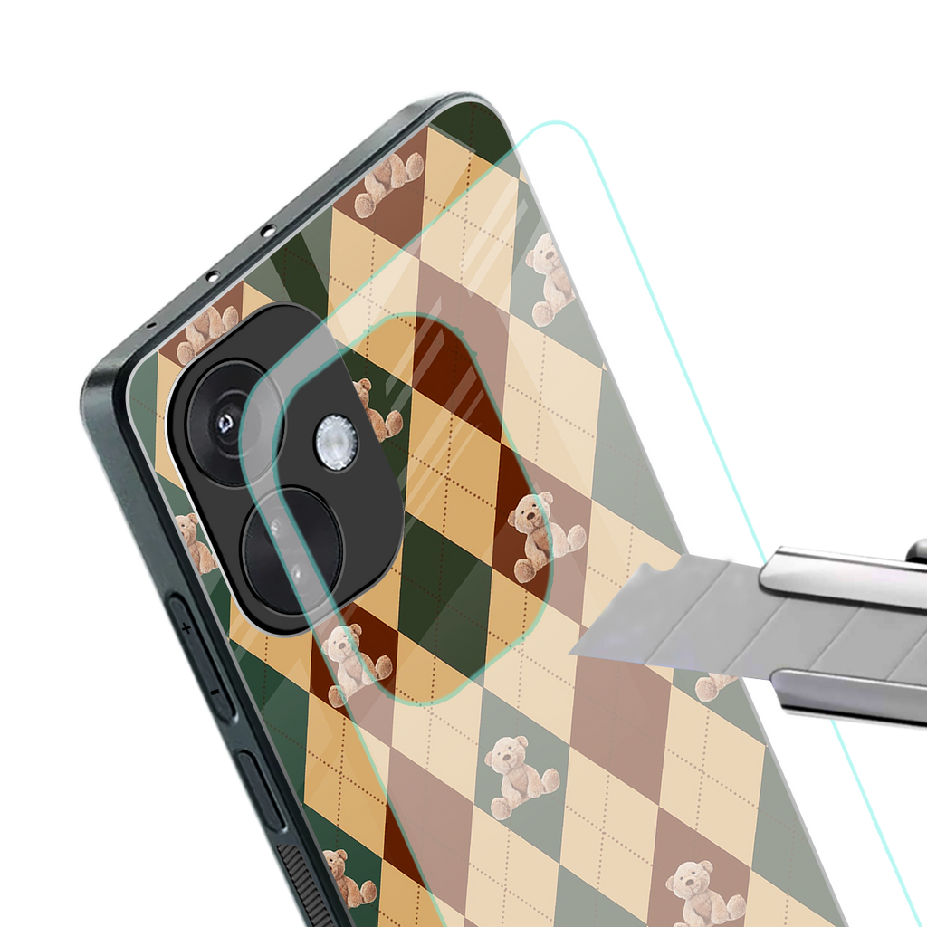 ted checkered pattern back phone cover | glass case for oneplus nord ce 3