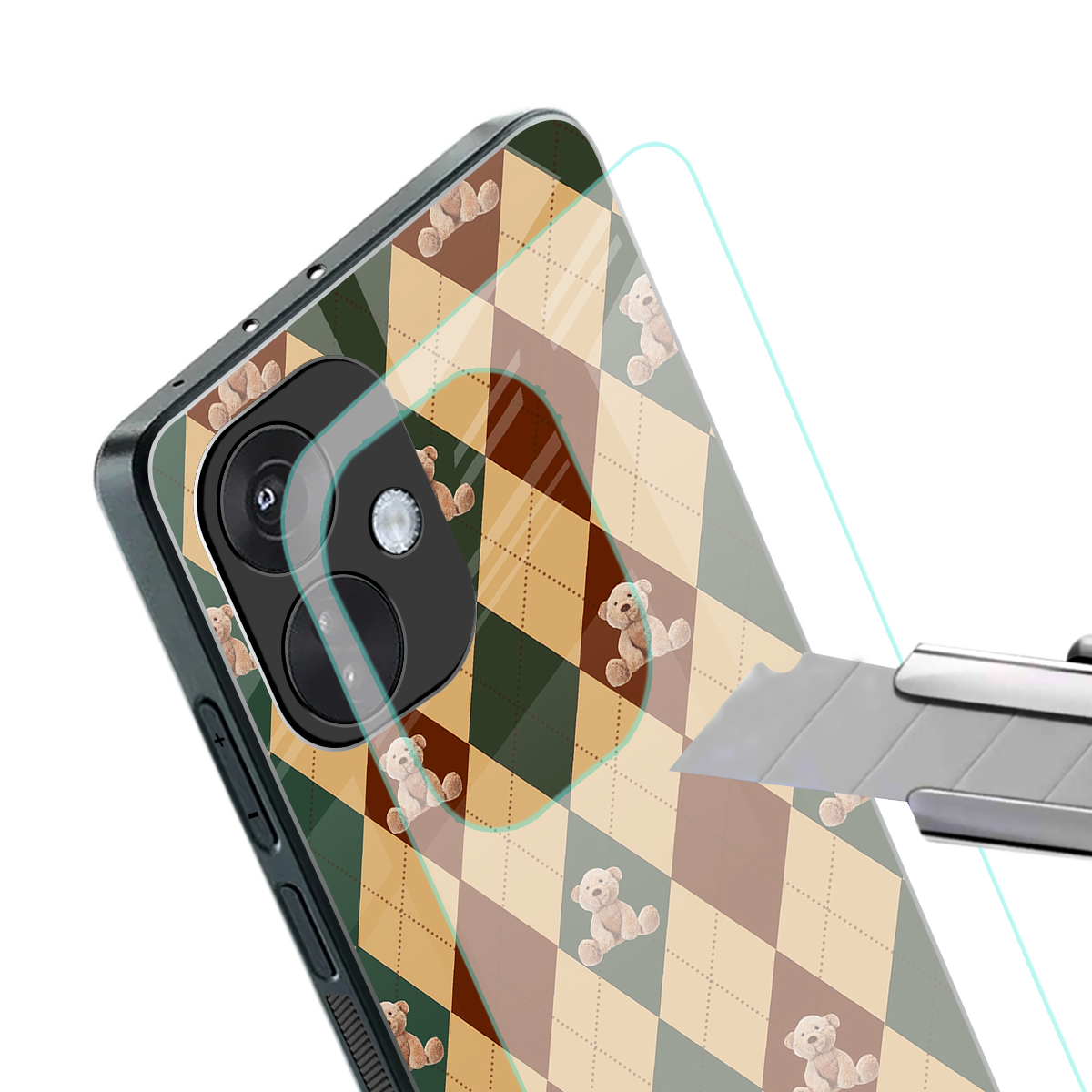 ted checkered pattern back phone cover | glass case for oneplus nord ce 3