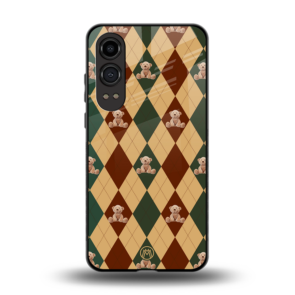 ted checkered pattern back phone cover | glass case for oneplus nord ce 4 lite