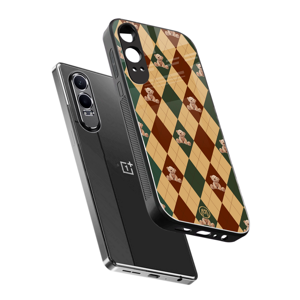 ted checkered pattern back phone cover | glass case for oneplus nord ce 4 lite