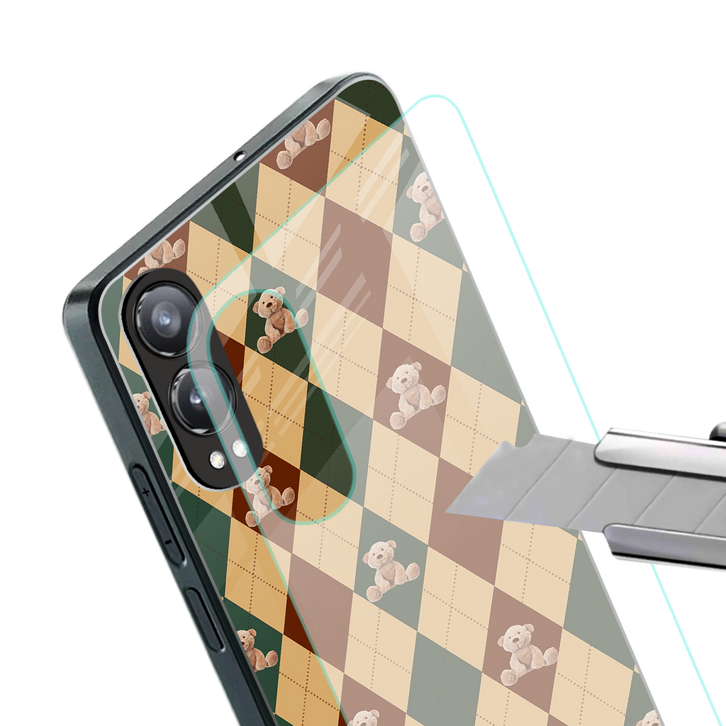 ted checkered pattern back phone cover | glass case for oneplus nord ce 4 lite
