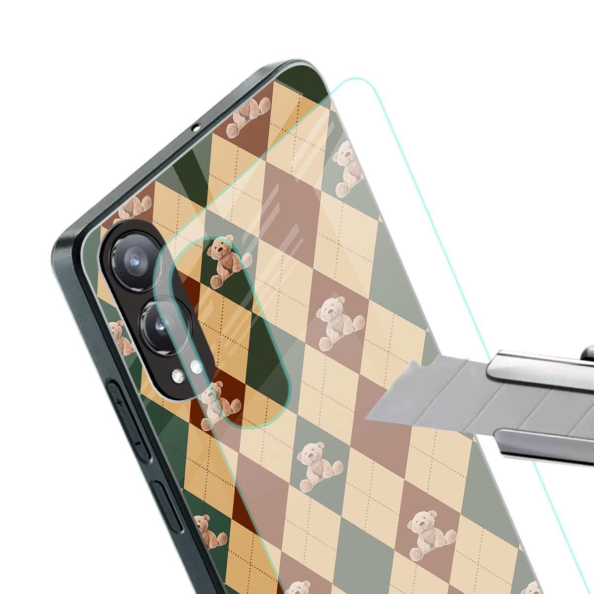 ted checkered pattern back phone cover | glass case for oneplus nord ce 4 lite