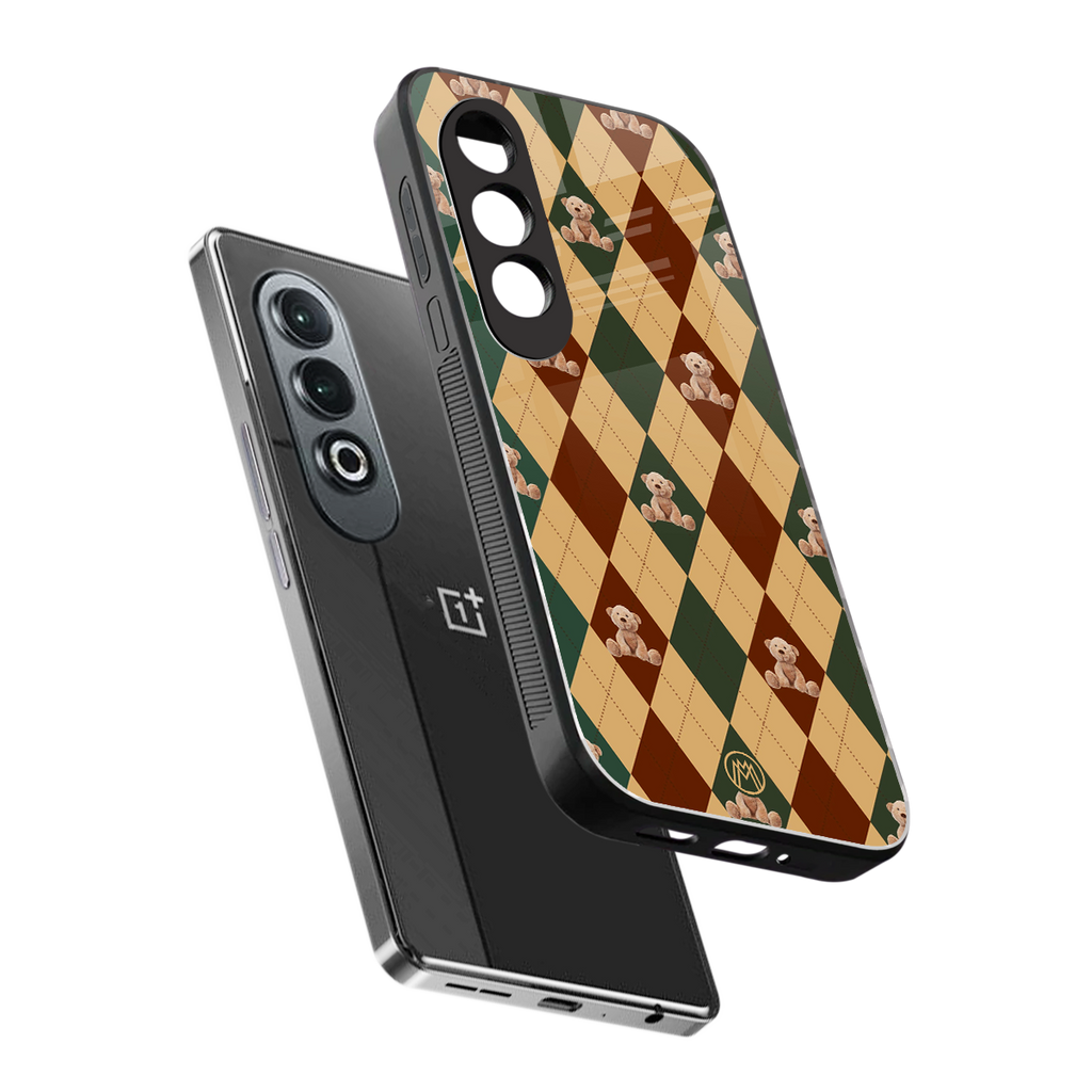 ted checkered pattern back phone cover | glass case for oneplus nord ce 4