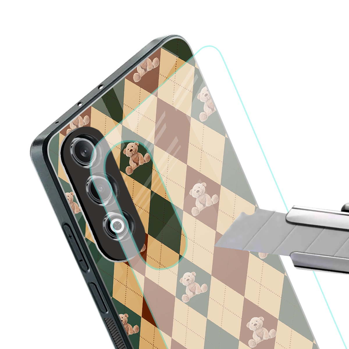 ted checkered pattern back phone cover | glass case for oneplus nord ce 4