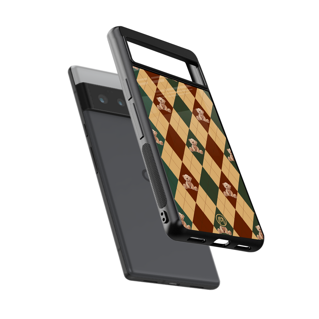 ted checkered pattern back phone cover | glass case for google pixel 6 pro