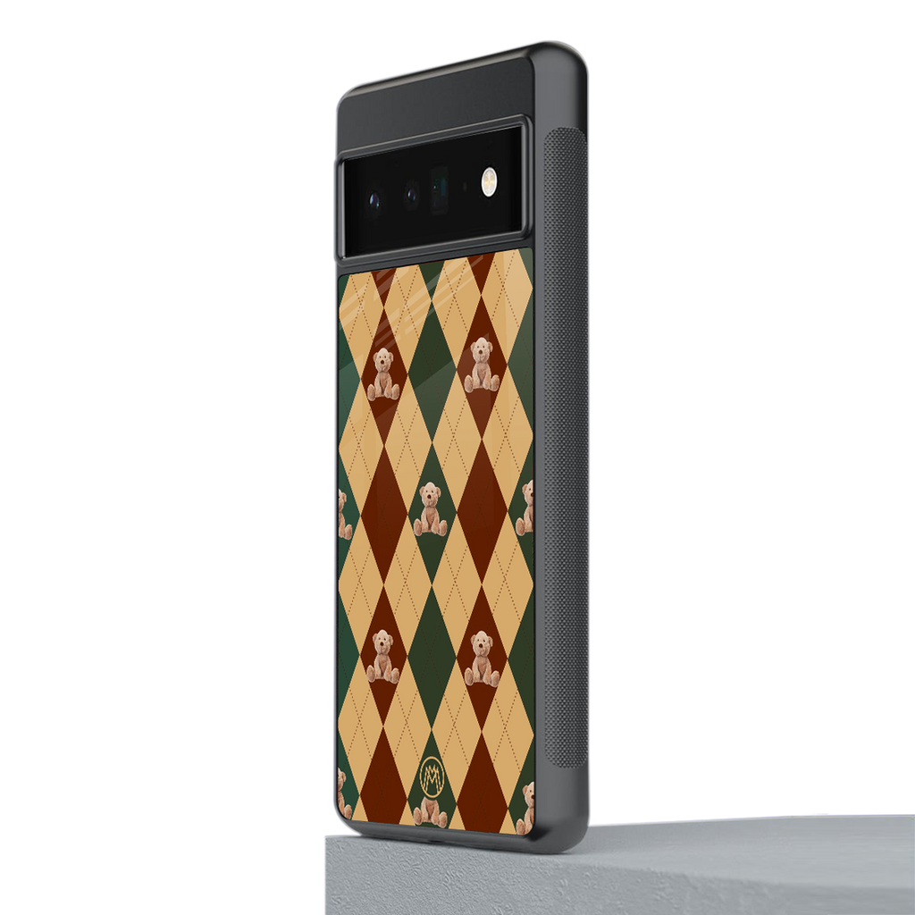 ted checkered pattern back phone cover | glass case for google pixel 6 pro