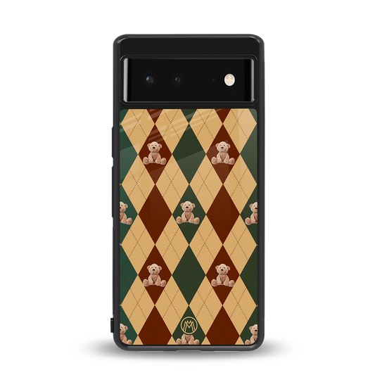 ted checkered pattern back phone cover | glass case for Google Pixel 6A