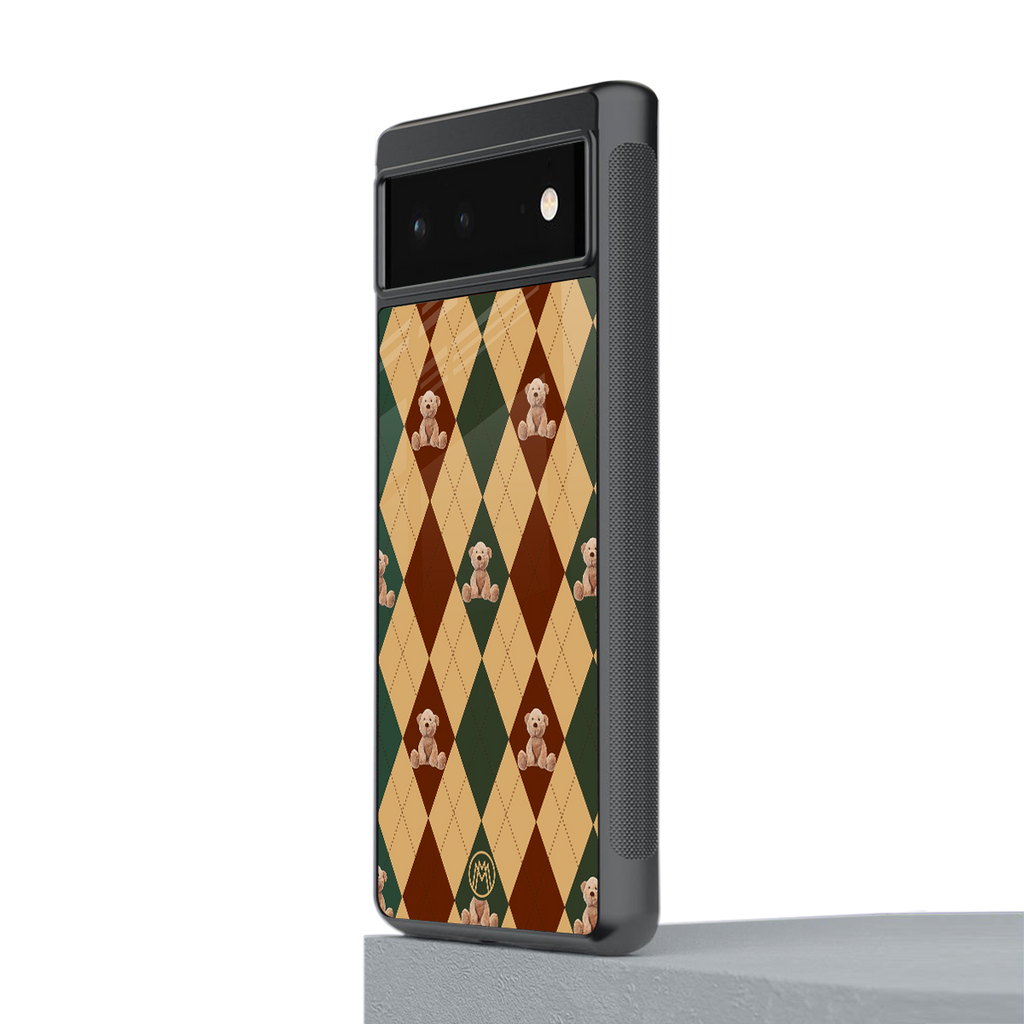 ted checkered pattern back phone cover | glass case for google pixel 6