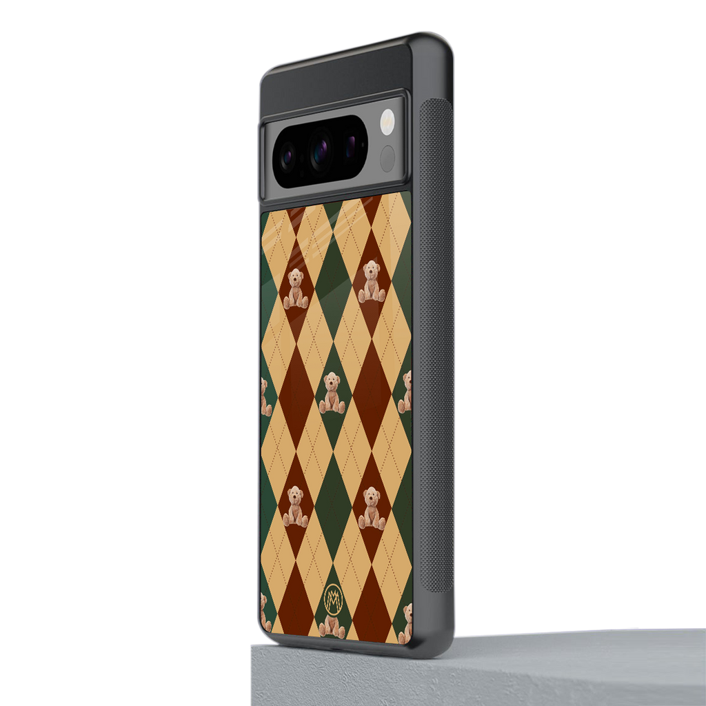 ted checkered pattern back phone cover | glass case for google pixel 8 pro