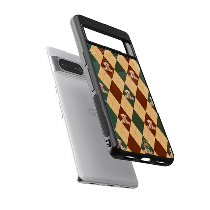 ted checkered pattern back phone cover | glass case for Google Pixel 8