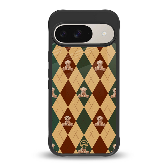 ted checkered pattern back phone cover | glass case for google pixel 9