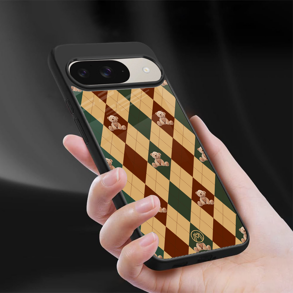 ted checkered pattern back phone cover | glass case for google pixel 9