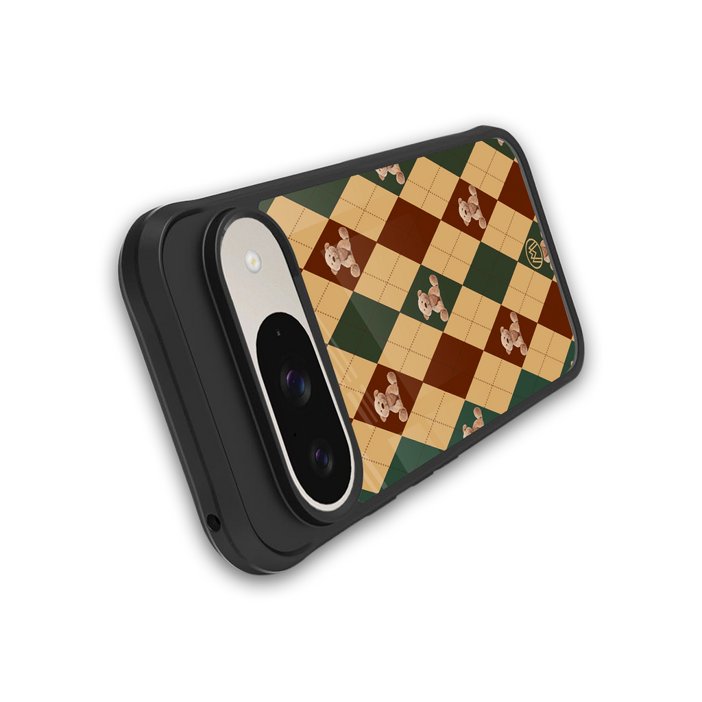 ted checkered pattern back phone cover | glass case for google pixel 9