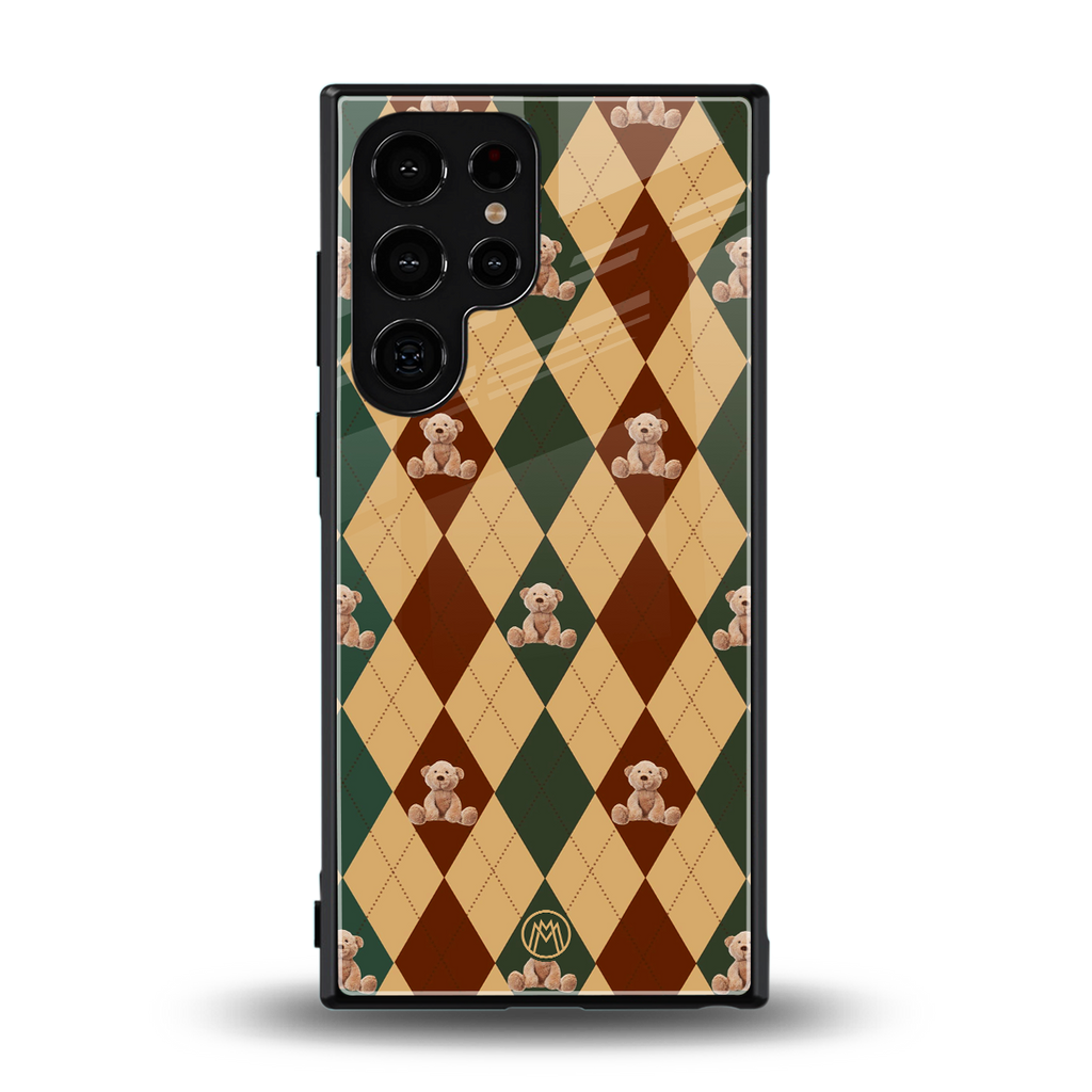 ted checkered pattern back phone cover | glass case for samsung galaxy s23 ultra