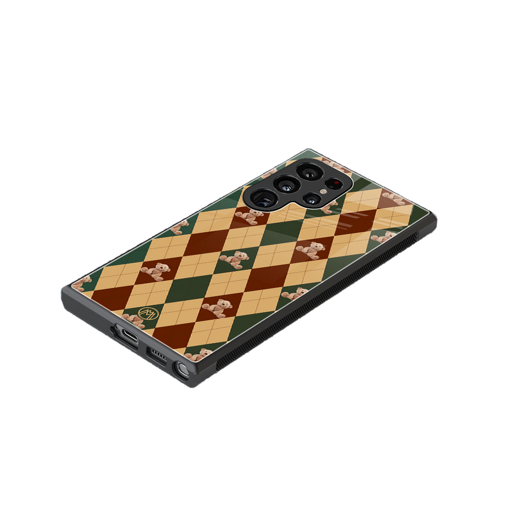 ted checkered pattern back phone cover | glass case for samsung galaxy s23 ultra
