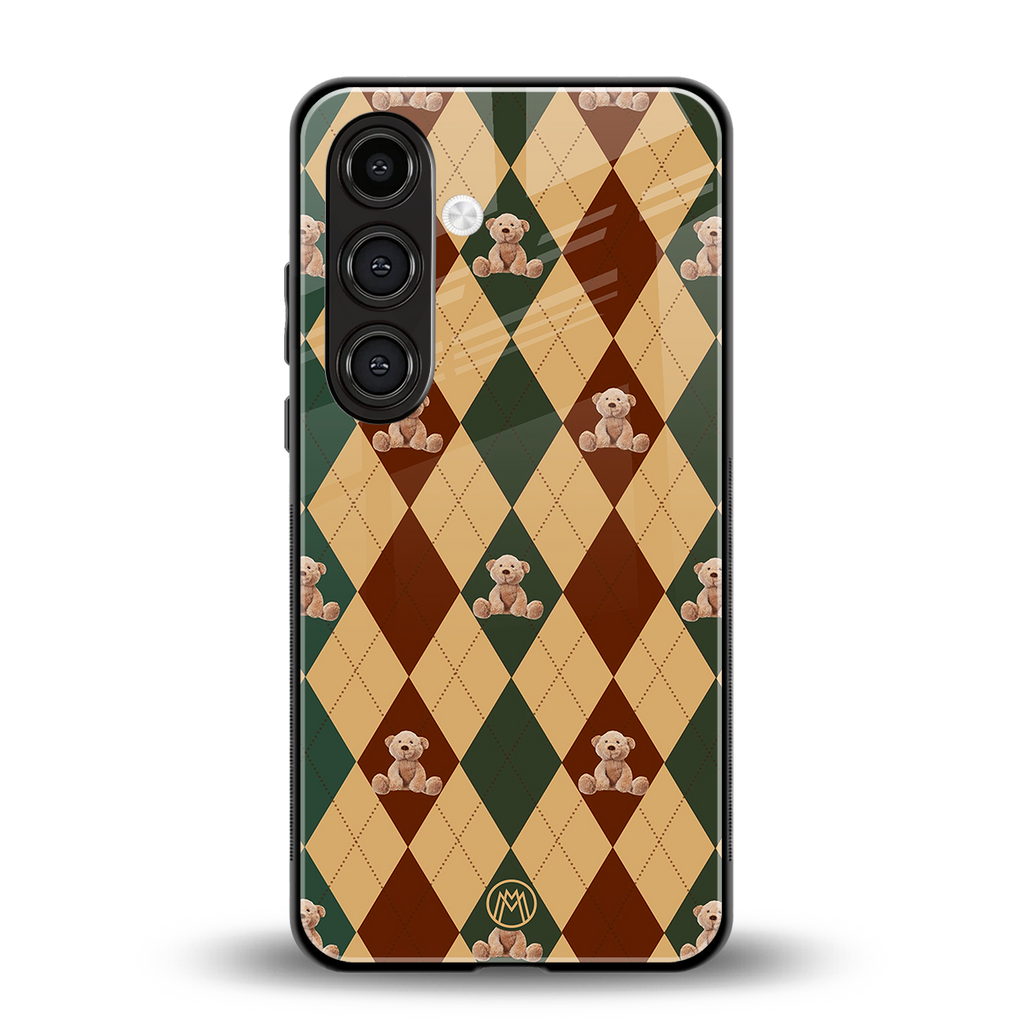 ted checkered pattern back phone cover | glass case for samsung galaxy s24 fe