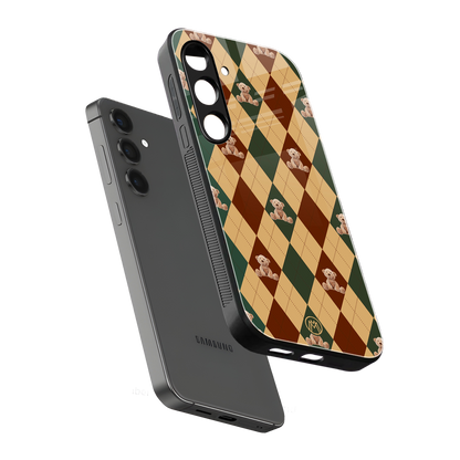 ted checkered pattern back phone cover | glass case for samsung galaxy s23