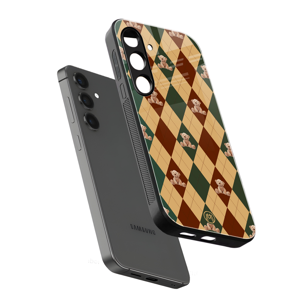 ted checkered pattern back phone cover | glass case for samsung galaxy s25
