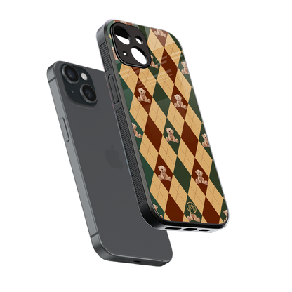 ted checkered pattern back phone cover | glass case for iphone 15