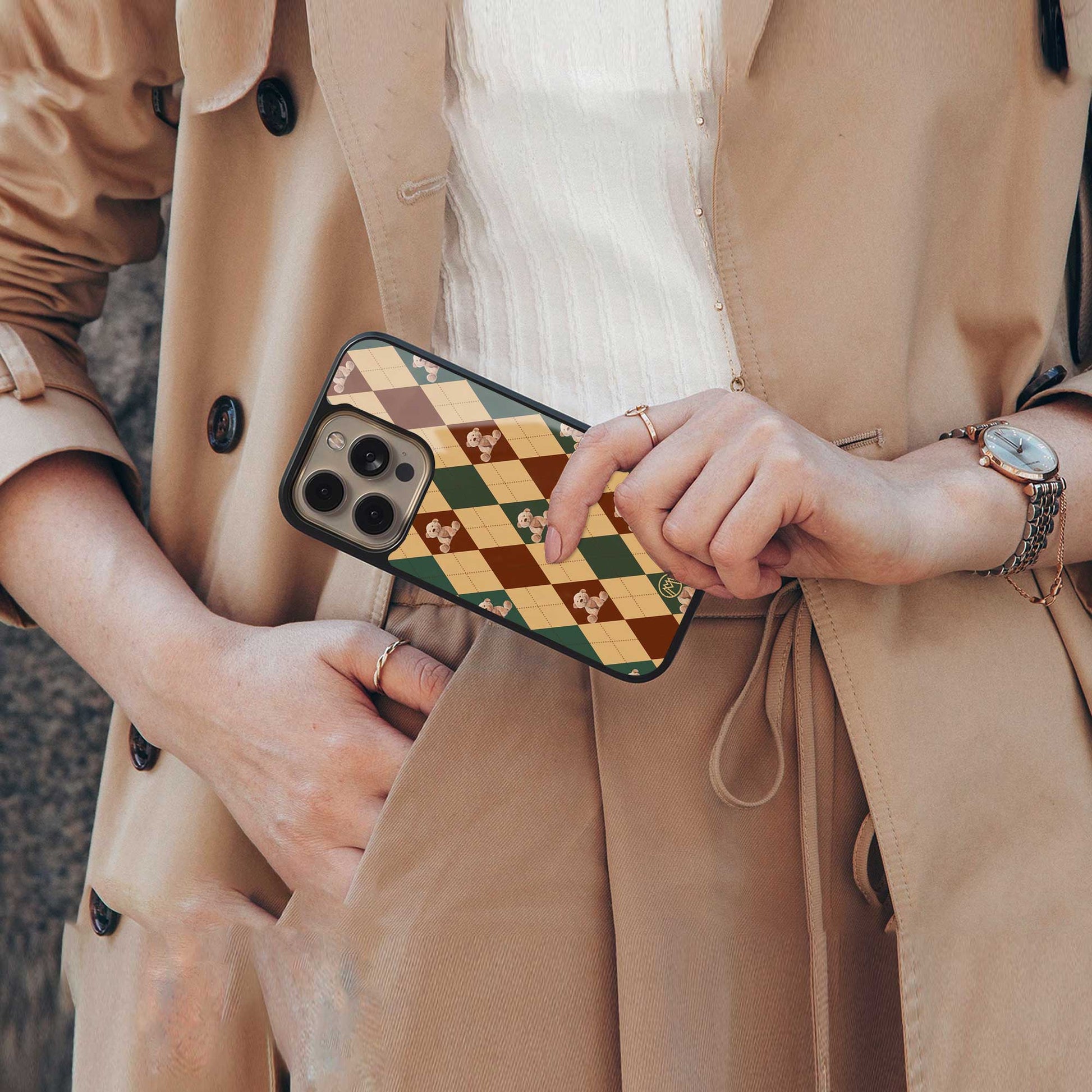 ted checkered pattern back phone cover | glass case for google pixel 7 pro