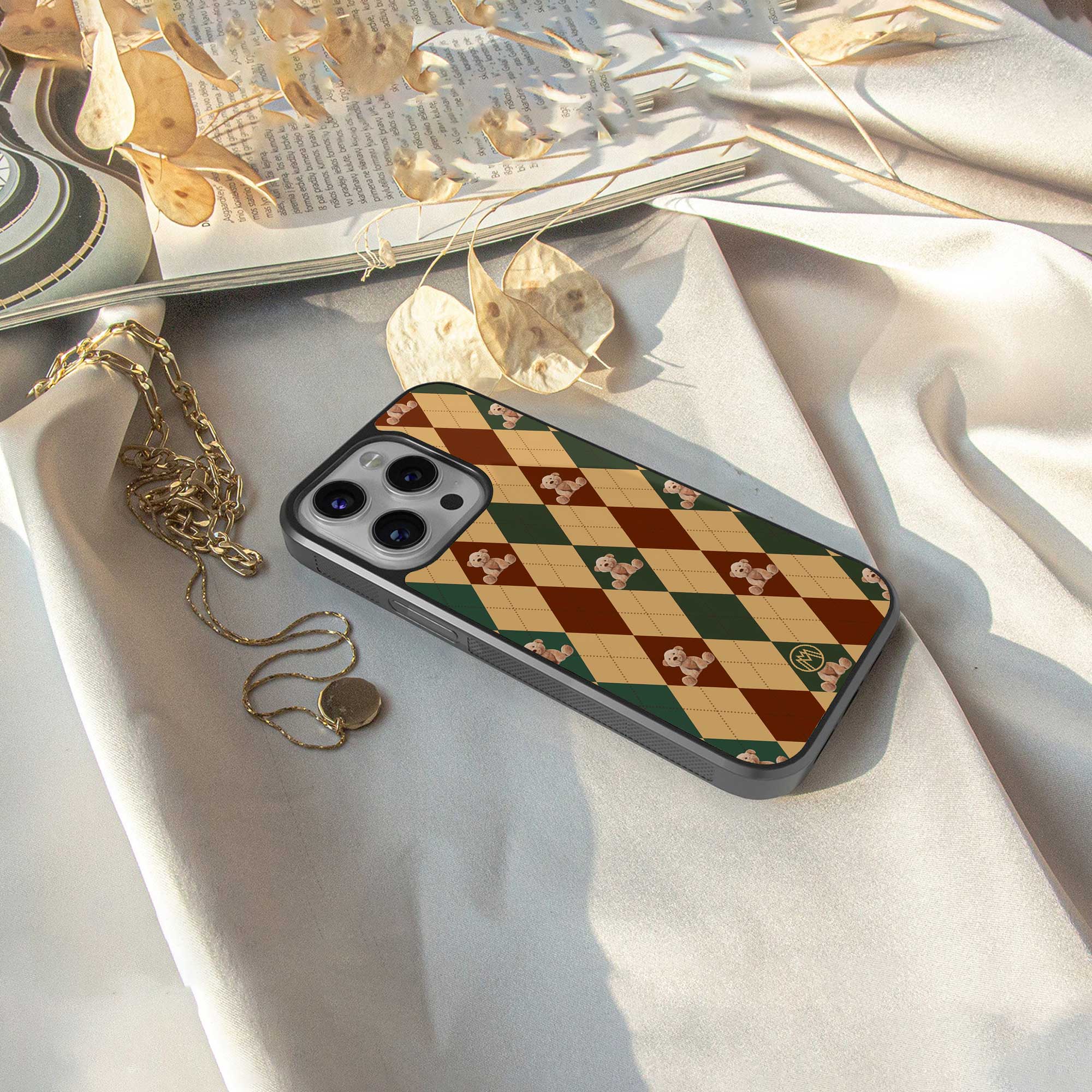 ted checkered pattern back phone cover | glass case for iphone 14 pro max