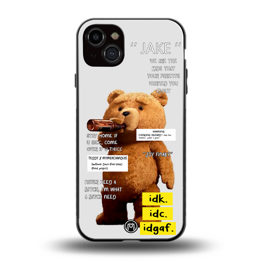 teddy back phone cover | glass case for iphone 15 plus