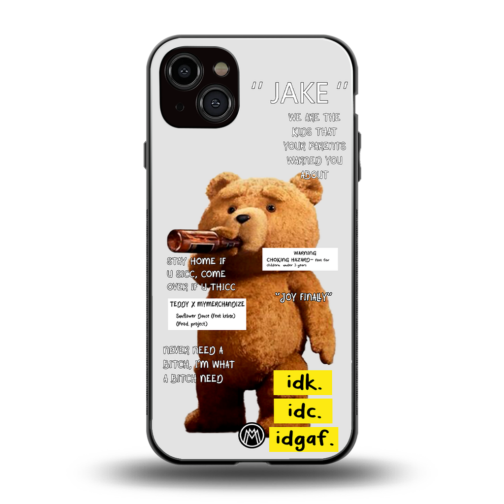 teddy back phone cover | glass case for iphone 14 plus