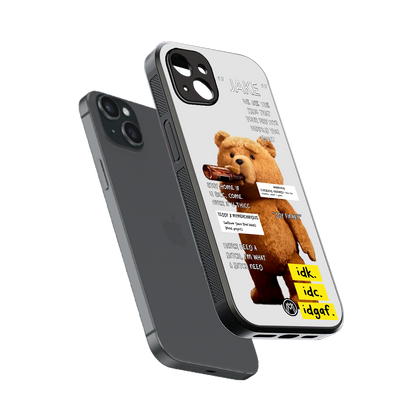 teddy back phone cover | glass case for iphone 15 plus