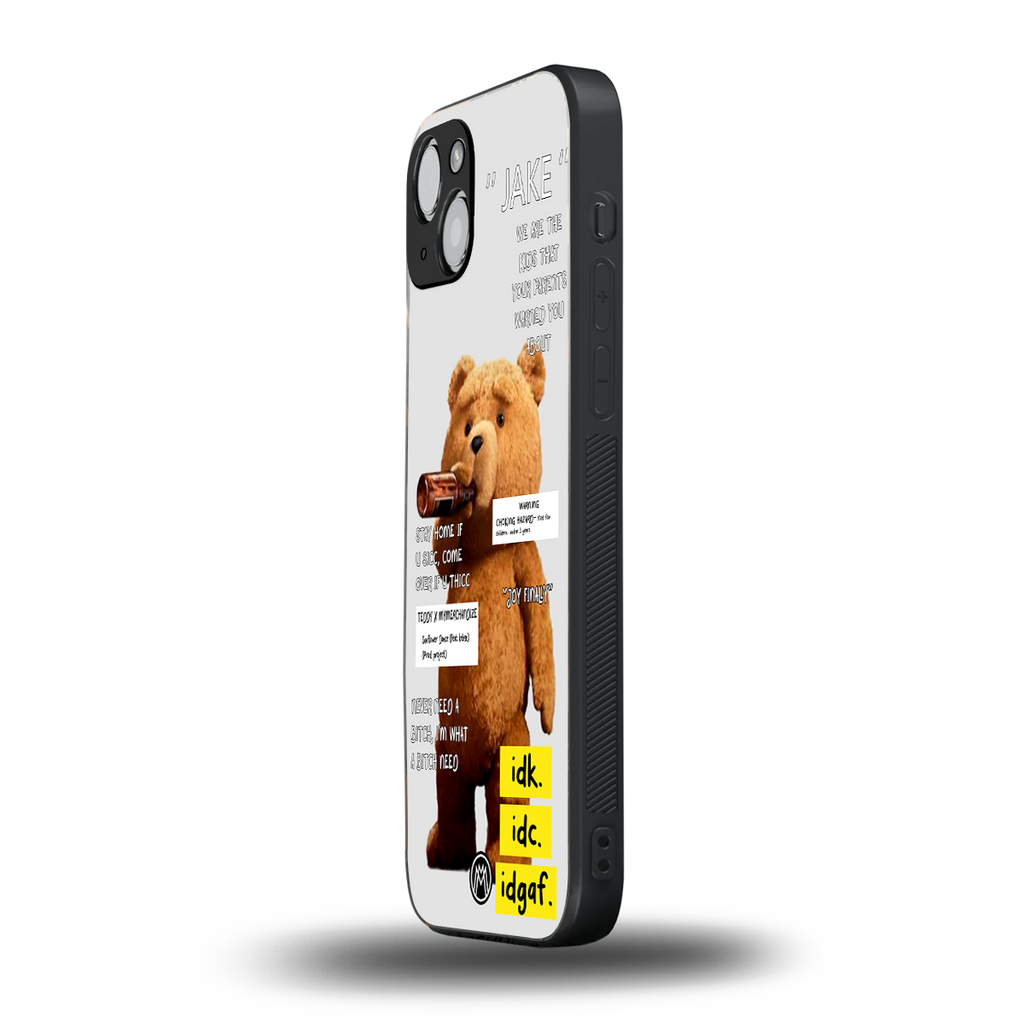teddy back phone cover | glass case for iphone 15 plus