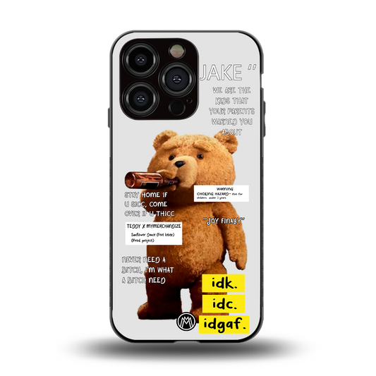 teddy back phone cover | glass case for iphone 14 pro