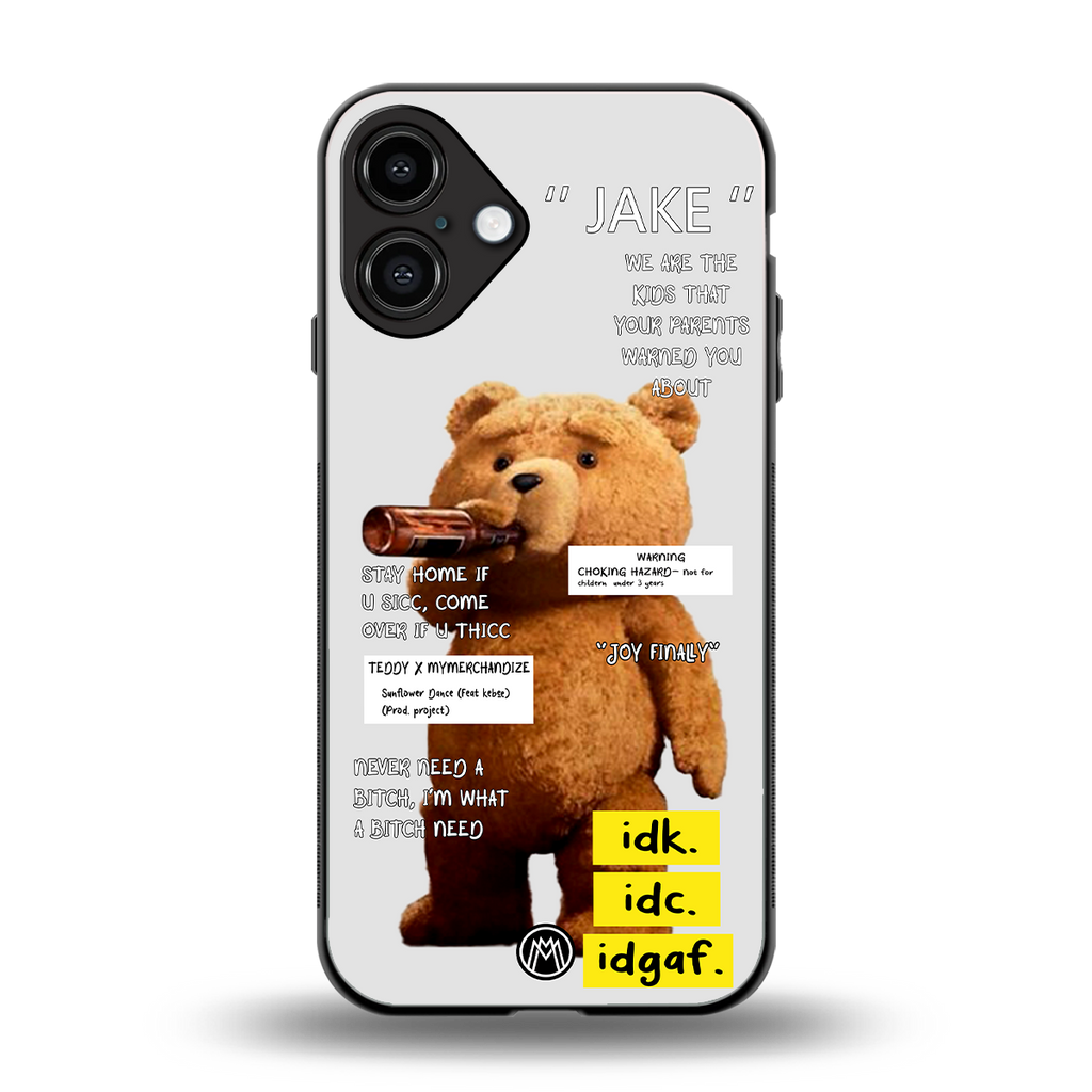 teddy back phone cover | glass case for iphone 16 plus